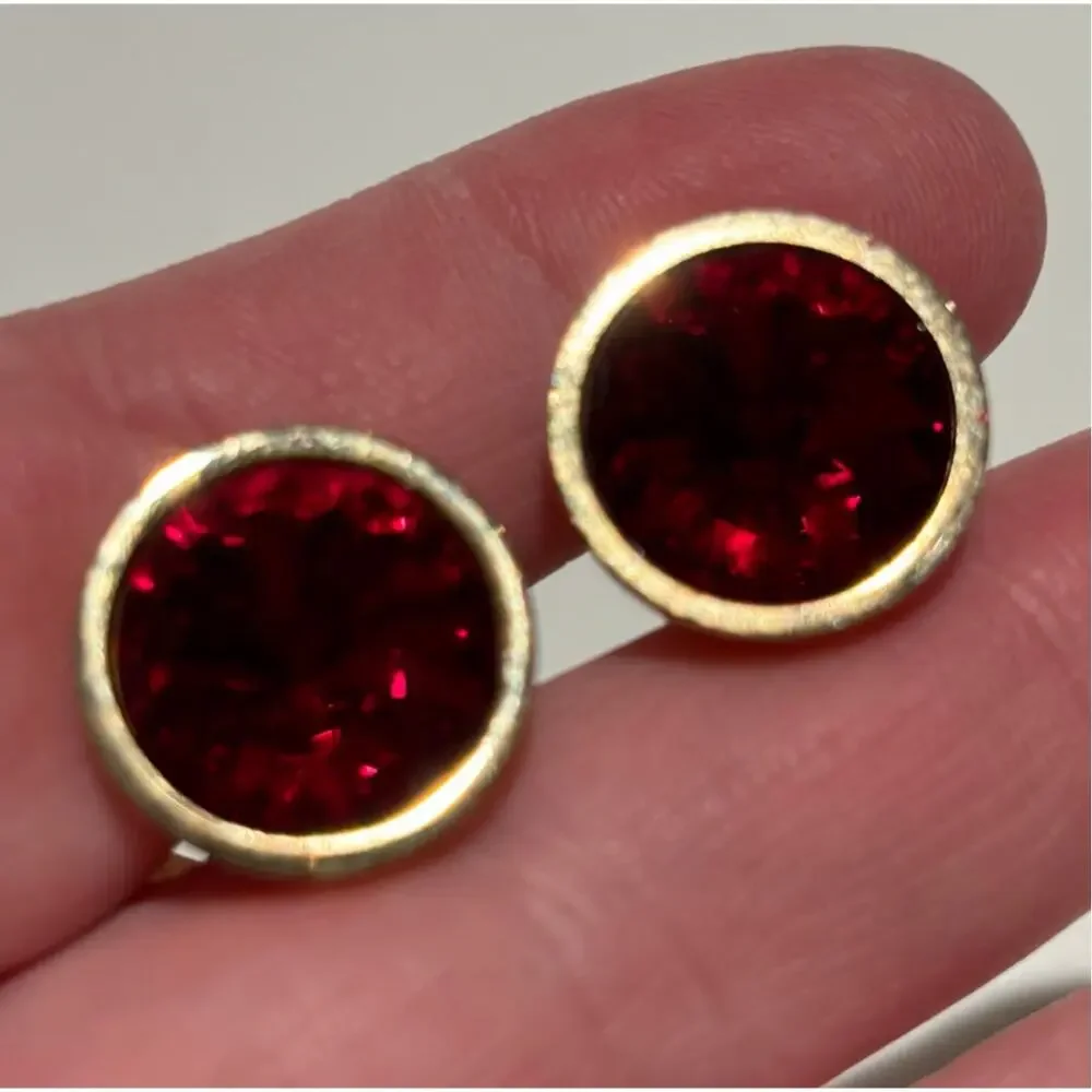 Vintage Mid Century Gold Cufflinks Red Tivoli Style Stones Signed West Germany